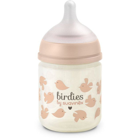 Biberon en Verre Birdies Suavinex avec Tétine SX Pro - 120 ml - Rose