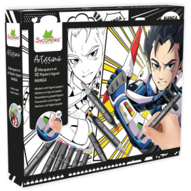 Coffret Créatif Manga Garçon avec Marqueurs et Papiers Layout