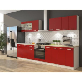 Cuisine complète ULTRA rouge mat avec meuble four et plan de travail - 300 cm