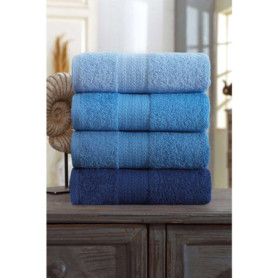 Ensemble de 4 serviettes de bain en coton bleu - 50 x 85 cm