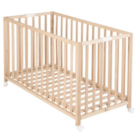 Lit Bébé Pliant 60 x 120 cm avec Roulettes - Bois Naturel
