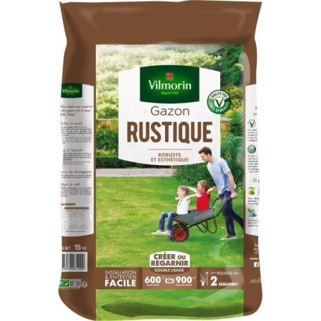 Semences de Gazon Rustique VILMORIN - 15 kg pour Pelouse de Qualité