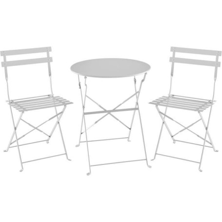 Ensemble Bistrot ELORA - Table Ronde Pliable et 2 Chaises en Acier Gris