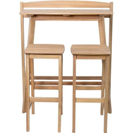 Ensemble Bar ZANZIBAR en Bois d'Acacia FSC - Table Haute et 2 Tabourets