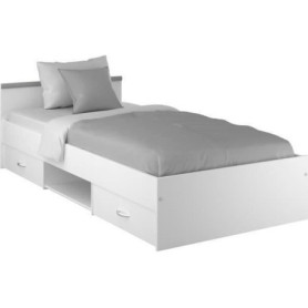 Lit enfant contemporain blanc mat avec tiroirs de rangement - 90x200 cm