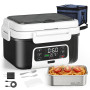 Jradse Gamelle Chauffante, 110W Lunch Box Chauffante Electrique avec 1,5L de Capacité, Réchauffeur d'Aliments en Acier Inoxydabl