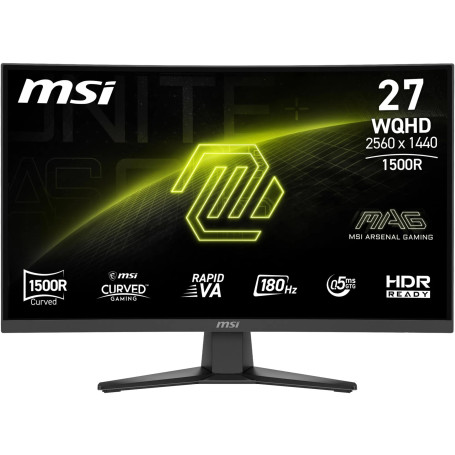 MSI MAG 275CQF E18 Écran Gaming incurvé 27" WQHD - Dalle Rapid VA 1500R 2560 x 1440, 180 Hz / 0,5 ms, HDR Ready, AMD FreeSync™, 