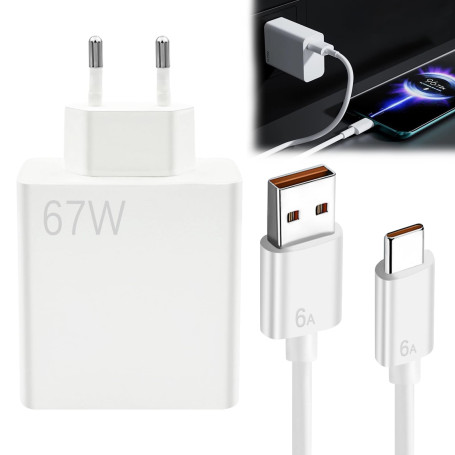 Chargeur Rapide 67W USB-C DONOONIS, Compatible Xiaomi Mi11/12/13/Redmi Note 11 Pro/12 Pro/13 Pro, Chargeur Turbo avec Câble USB 