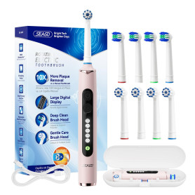 Seago Brosse à dents électrique rotative rechargeable, brosse à dent électrique avec étui voyage, 8 têtes pour familial, 5 modes