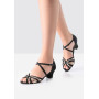 Werner Kern Chaussures de danse Bess pour femme - Daim/cuir noir vieilli - Pour pieds larges - Talon cubain de 4,5 cm - Semelle 