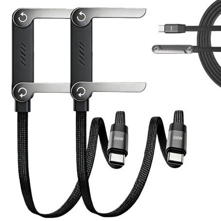 Synclum Lot de 2 Câbles USB-C 240W avec Support Invisible Intégré, Support Téléphone Pliable pour Smartphones, Tablettes et Appa