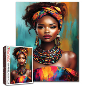 Tucocoo Puzzle de 1 000 pièces pour adultes - Portrait de femme africaine - Art abstrait - Défi familial - Bricolage coloré