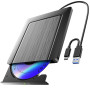 Lecteur CD/DVD Externe pour PC, Ultramince USB 3.0 et USB-C Graveur DVD Externe Optique Portable CD/DVD -/+RW Drive, Mince DVD P
