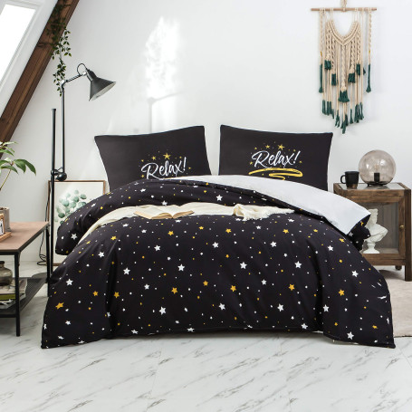 AYSW Sets de Housses de Couettes 220 x 240 cm + Lot 2 Taies d'Oreillers 65 x 65 cm Parure de lit Imprimé Etoile Multicolore 2 Pe