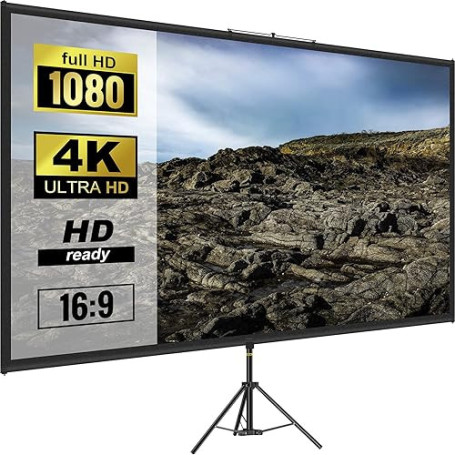 VEVOR Écran de Projection avec Trépied 110 Pouces 4K HD 16:9 Toile sur Hauteur Réglable pour Projecteur 244 x 137 cm Infroissabl