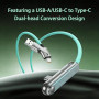 Câble chargeur invisible 2 en 1 avec support, conception double tête USB-A/USB-C vers Type-C, chargeur de téléphone latéral 240