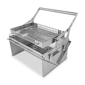 Barbecue à charbon portable rotatif à 360° avec panier basculant – Barbecue en acier inoxydable 304 pour le camping, le hayon et