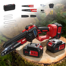 Mini Tronçonneuse à Batterie 6 et 8 Pouces, 1300W Brushless Tronconneuse Electrique Sans Fil pour Jardin, 8000mAh Tronçonneuse E