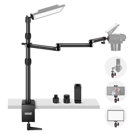 NEEWER Support de Table télescopique pour Appareil Photo - avec Bras Pliable en Trois Parties - 1,2 m - avec Pince de téléphone