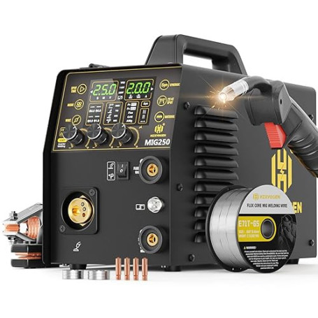 H HZXVOGEN Soudeur MIG Aluminium 250A, Poste à souder 6-en-1 MIG à gaz/sans gaz, Lift TIG/MMA/Spot/Spool Gun, Contrôle synergiqu