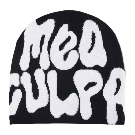 MUNSKT Bonnet Y2K MEA Culpa Bonnet Tricoté Graphique Chaud d'hiver Unisexe Adulte Noir