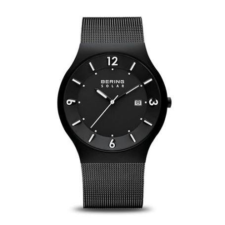 Bering 14440 Montre Solaire pour Homme, 40 mm, Boîtier en Acier Inoxydable Et Cadran, Bracelet Milanais, Verre Saphir, 5 ATM