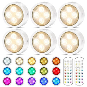 Onumii LED Sans Fil Lampe de placard, Adhesive Spot LED à Pile avec Telecommande Couleur rgb Lumiere pour Armoire (Lot de 6 Blan