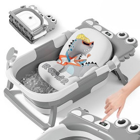 Baignoire Bébé Pliable XXL Avec Coussin De Bain Bebe Et Thermomètre Intégré - Baignoire Enfant Avec Siege De Bain Pour Bebe - ba