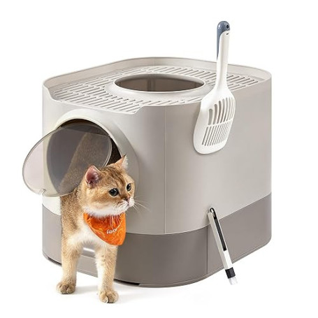Feandrea Bac à Litière, Litière pour Chat XXL, avec Couvercle, Plateau Amovible, Pelle, Brosse, Espace pour Grands Chats, Moins