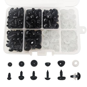 FANGZIDM 151 Pièces Yeux et Nez de Sécurité avec Rondelles 6-10mm Yeux de Jouet en Plastique Noir pour Fabrication de poupées DI