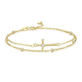 GAVU Bracelet Croix Argent 925 Femme, Bracelet Confirmation Femme