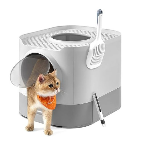 Feandrea Bac à Litière, Litière pour Chat XXL, avec Couvercle, Plateau Amovible, Pelle, Brosse, pour des Chats de Tailles Différ