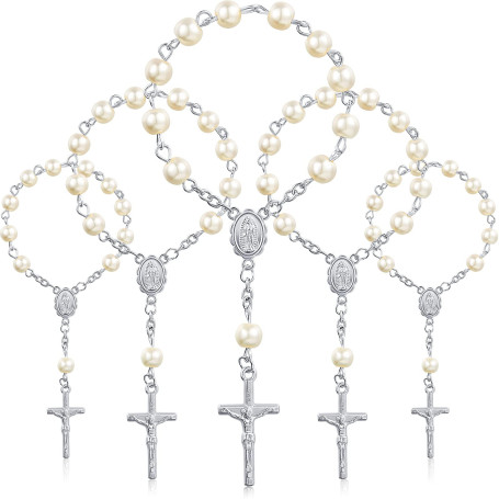 30 Pièces Chapelet de Baptême Chapelet en Acrylique Chapelets de Baptême de Doigt de Perles Fausses Perles pour Faveurs Baptême 