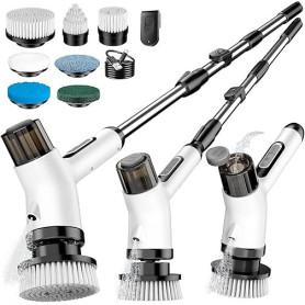 FYDEE Brosse de Nettoyage Électrique, Brosse Rotative avec 7 Brosses Interchangeables, Manche Télescopique, Étanchéité IPX7, Rec