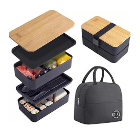 zaraf Bento Lunch Box 2 Couches Boite Repas Compartiment 1200 ml Lunchbox Hermétique avec Couverts Kit et Sac Isotherme Repas Bo