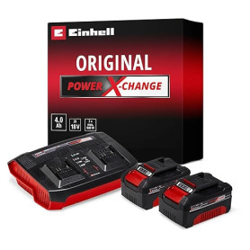 Einhell Starter Kit 2 x 4,0 Ah + Double Chargeur Power X-Change (Lithium-ION, 18V, 1 Chargeur + 2 Batteries 4,0 Ah, pour Tous Le