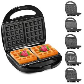 Lehmann Sandwichmaker 5 en 1 avec différentes formes | Gaufrier, grill contact, panini, sandwich, gâteaux sucrés | Comprend 5 en