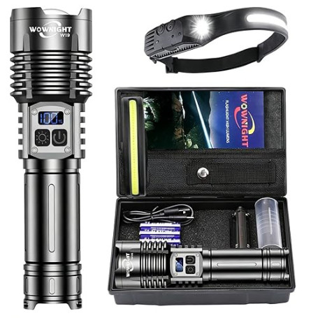 WOWNIGHT Lampe Torche 1,000,000 Lumens, 50W 2 Interrupteurs Lampe Torche LED Ultra Puissante, Lampe De Poche Rechargeable Puissa