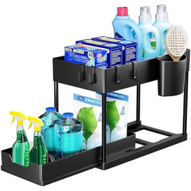 Puricon Lot de 1 Rangement sous Évier à 2 Étages, Organisateur Cuisine avec Tiroirs Amovibles, Rangement Coulissant sous Évier,