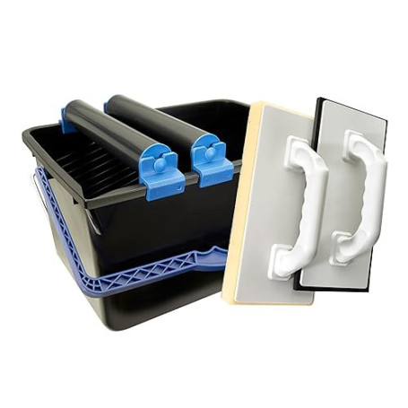 HELPMATE – Kit de lave sol de carrelage 5 pièces & seau de 12 litres – balais serpillère nettoyer sol – support à roulettes doub