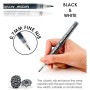 Grabie Marqueurs Peinture Acrylique Noir & Blanc, Lot de 6 (3 Noir, 3 Blanc), Pointe Extra Fine 0,7mm, Feutres pour Highlights,