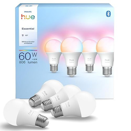 Philips Hue Essential Ampoule Connectée LED A60, White and Color Ambiance, Ampoule Philips Hue E27, 8W, 2200-6500 K, 806 lm, Int