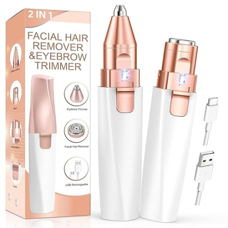 Rasoir Visage Femme Duvet Electrique, Rasoir Électrique 2 en 1 pour Sourcils et Visage, Epilateur Visage Femme, Rechargeable Lum