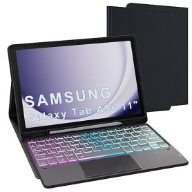 pour Samsung Galaxy Tab A9+ 11 pouces Étui avec clavier détachable - français AZERTY, Clavier rétroéclairé 3 zones 7 couleurs DI