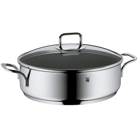 WMF Poêle à Braiser 28 cm avec bord haut et couvercle – Braisière à induction 5,0 l en acier inoxydable Cromargan, revêtement an