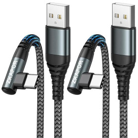 ZKAPOR Câble USB C [3M, Lot de 2], 90 Degrés Câble USB C Charge Rapide 3.1A Nylon Tressé Cable Type C Angle Droit pour iPhone 16