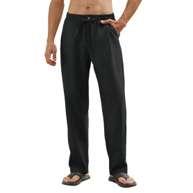 CMTOP Pantalon Homme Lin Ete Pantalon Decontracte Leger Pantalons Taille Elastique Pantalon de Yoga Plage Respirant Confortable 