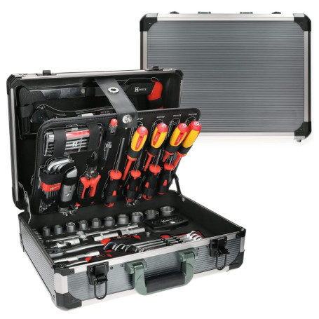 Caisse à outils complète pour le quotidien, 121 pièces, Pinces et coupe-tout, Scie, tournevis et Clés mixtes, Outillages à main,