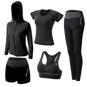 ZETIY Survêtement de Fitness Femme 5 Pieces Costumes de Sport Yoga Fitness Tenue de Sport Sportswear pour Gym Jogging Athletisme