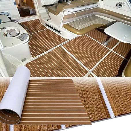 Hzkaicun Eva Mousse Bateau Tapis Marine Antidérapant Revêtement Sol 240x112/90/55/41cm Auto-Adhésif Synthétique Teck Pont pour Y